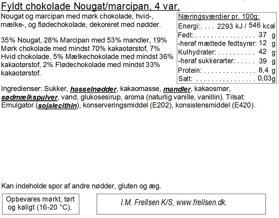 Fyldt Chokolade Nougat/Marcipan 145g - Frellsen