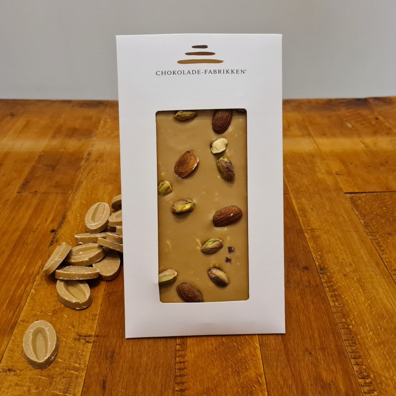 Dulcey Chokolade med Mandler & Pistacie - Chokolade-Fabrikken