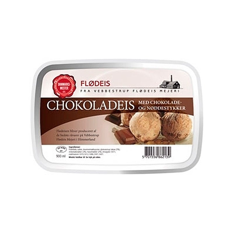 Chokoladeis m. nødder