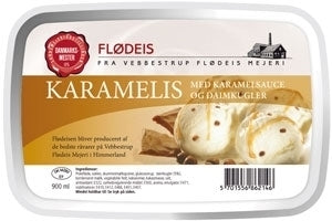 Vebbestrup Liter Is - Luksus Flødeis - Karamel med Karamelsauce & Daimkugler